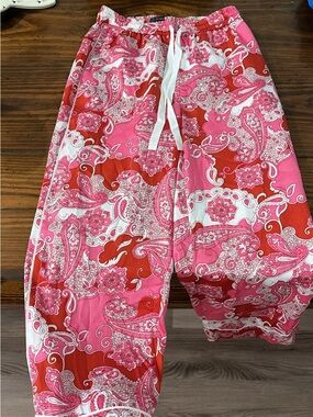 J.Crew Pink & Red Paisley Drawstring Pants